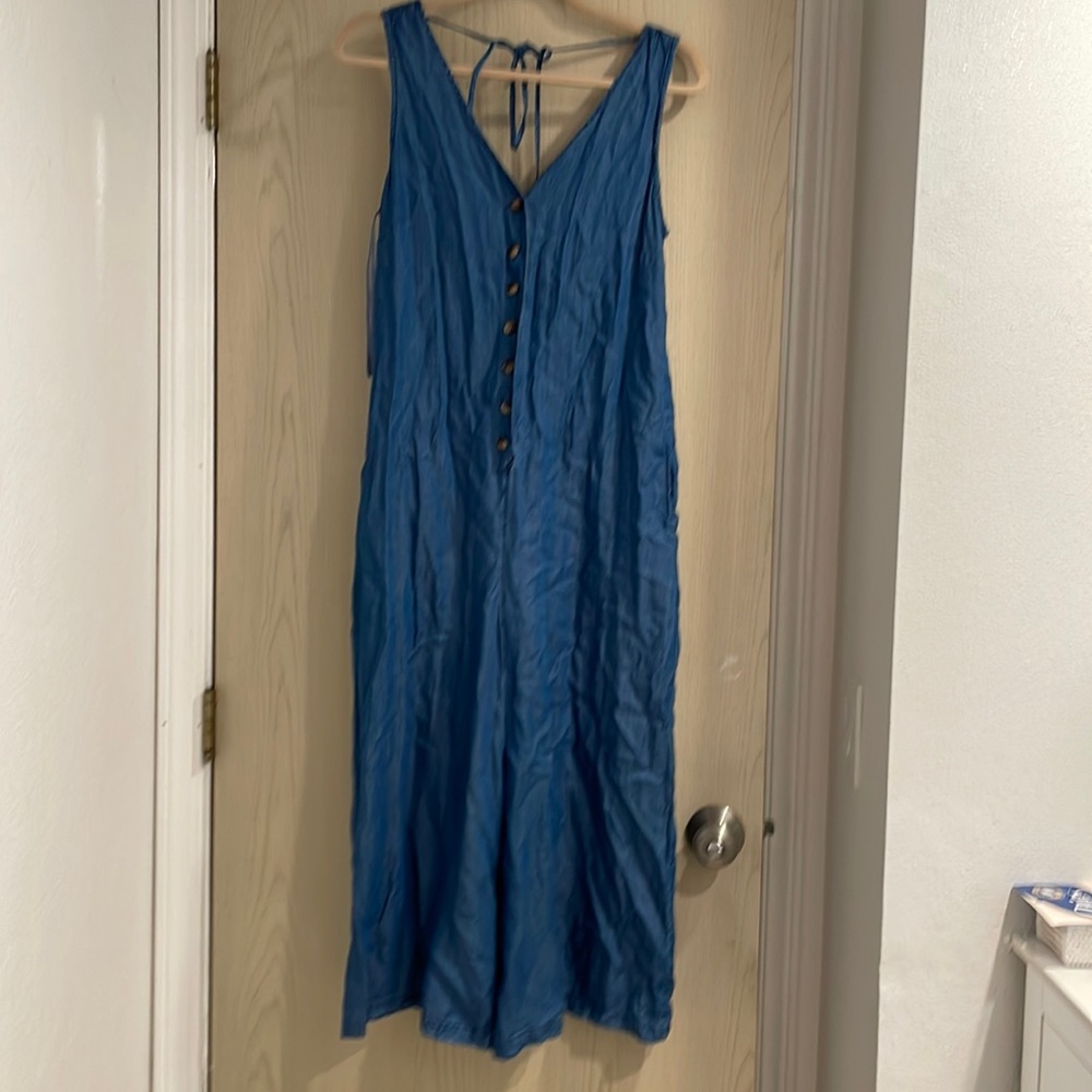 Mahina Hawaii wide leg chambray cropped jumpsuit